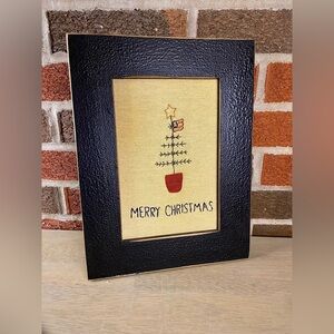 Christmas Wall Decor Embroider Black Wooden Frame‎ 9x12 Inches Rustic  Primitive